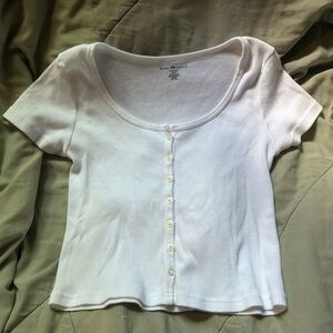 Brandy Melville Cream Button-Down Ribbed Top